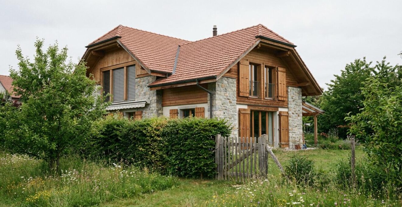 Maison individuelle suisse avec jardin périphérie Lausanne (prix m² maison Vaud)