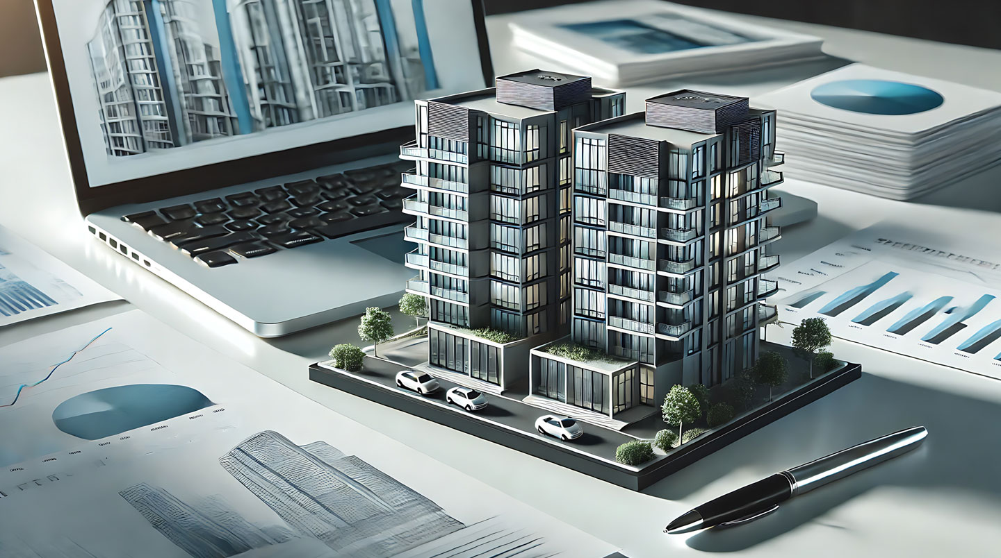 Illustration 3D isométrique abstraite montrant un réseau de cubes blancs interconnectés par des lignes dorées, avec un cube central plus grand représentant un hub.